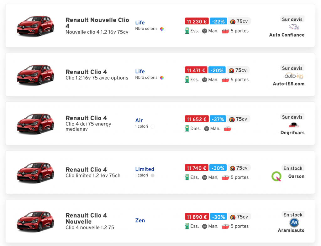 Exemples de remises sur la nouvelle Renault Clio