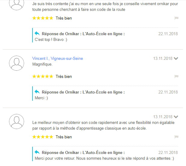 Exemple d'avis positif sur Ornikar